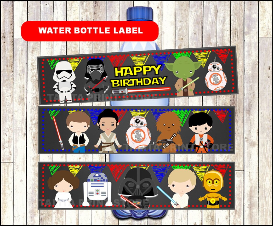Star Wars Chalkboard Water bottle labels printable Star Wars | Etsy
