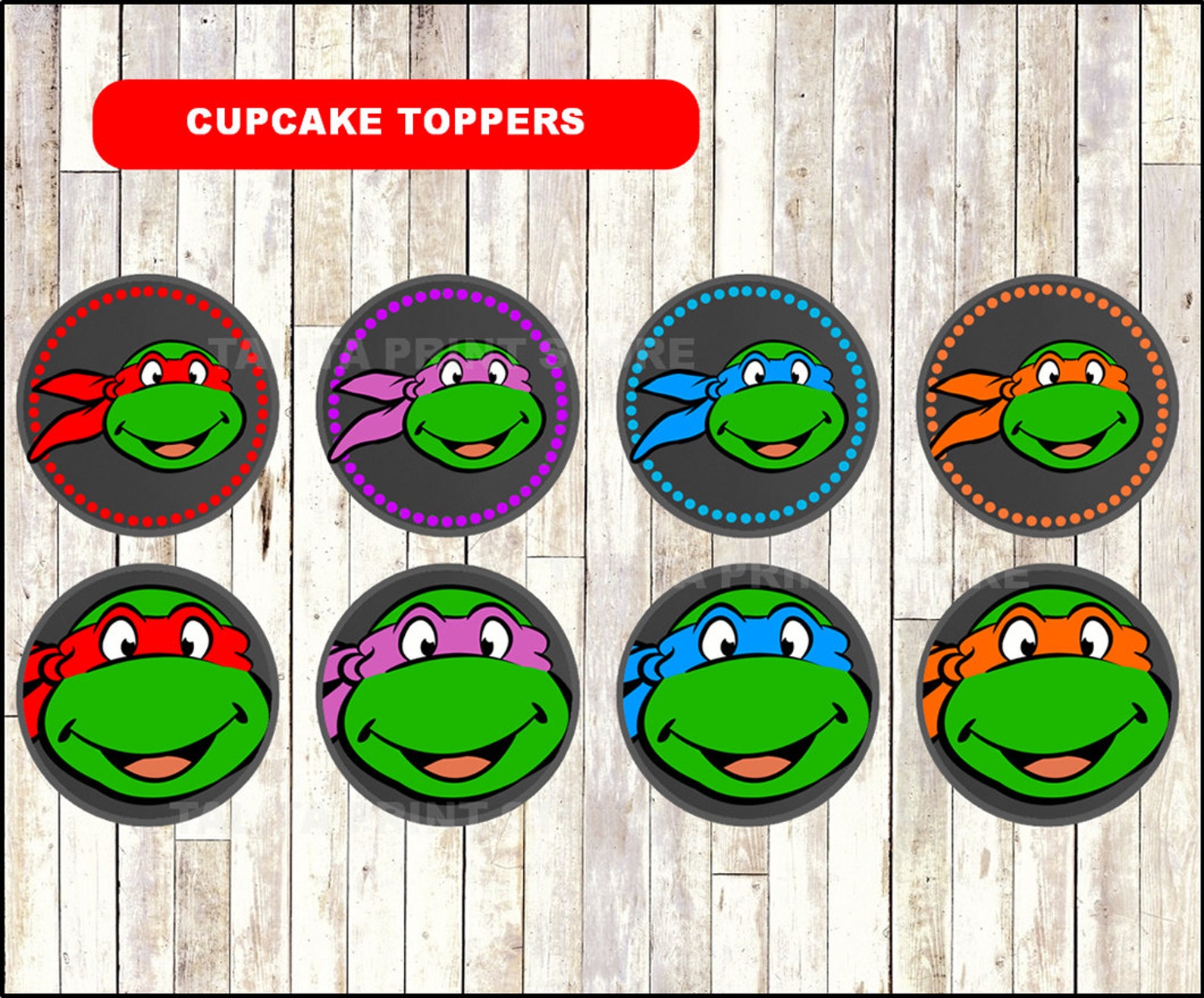 Ninja Turtles Chalkboard Cupcakes toppers printable Ninja | Etsy