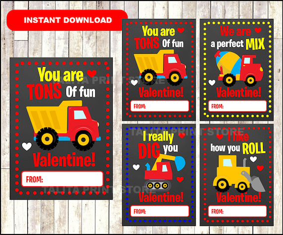 Construction Valentine's Day Card Printable Construction