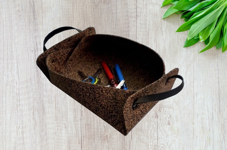 Rubberized Cork Storage Basket, Rubber Handles, Housewarming Gift, Keys