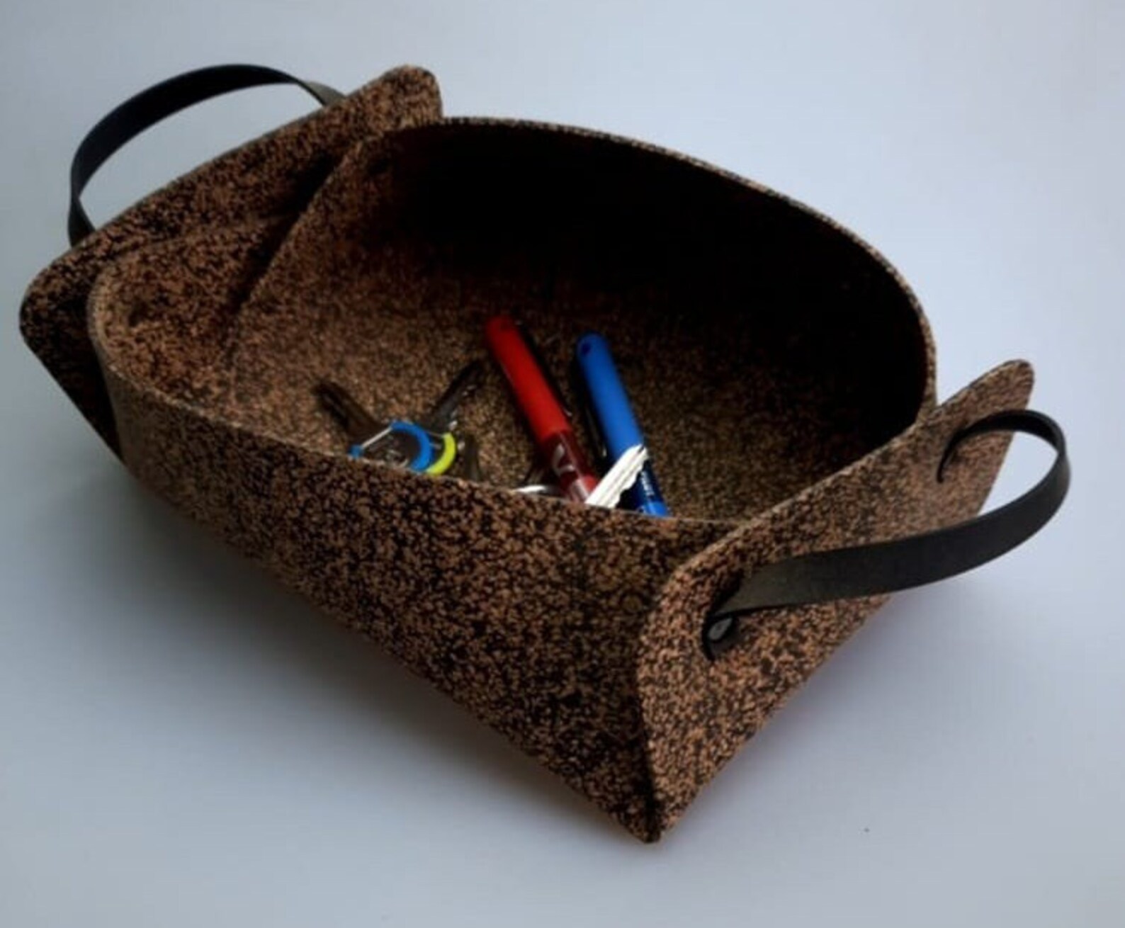 Rubberized Cork Storage Basket, Rubber Handles, Housewarming Gift, Keys