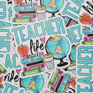 Teacher Life Sticker, Car Decal, Water Bottle Decal, Laptop Sticker, Gift For Teacher, Teacher Decal, Teaching, Educator Decal, Globe, Books