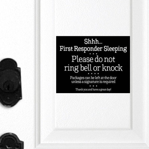 First Responder Sleeping Door Magnet, First Responder Door Sign, Do Not Ring Bell, Do Not Knock, Police Officer, Paramedic, EMT Sign