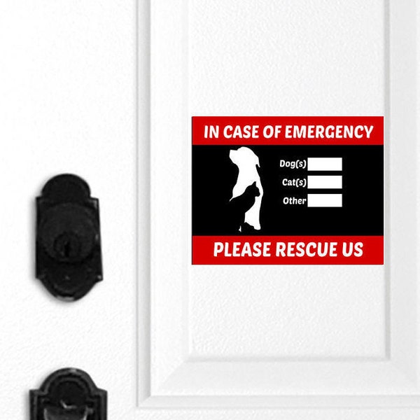 Pet Rescue Door Magnet, In Case of Emergency, Door Sign, First Responders, Dog Sign, Cat Sign, Family Pet, Front Door Sign, Rescue Us 030