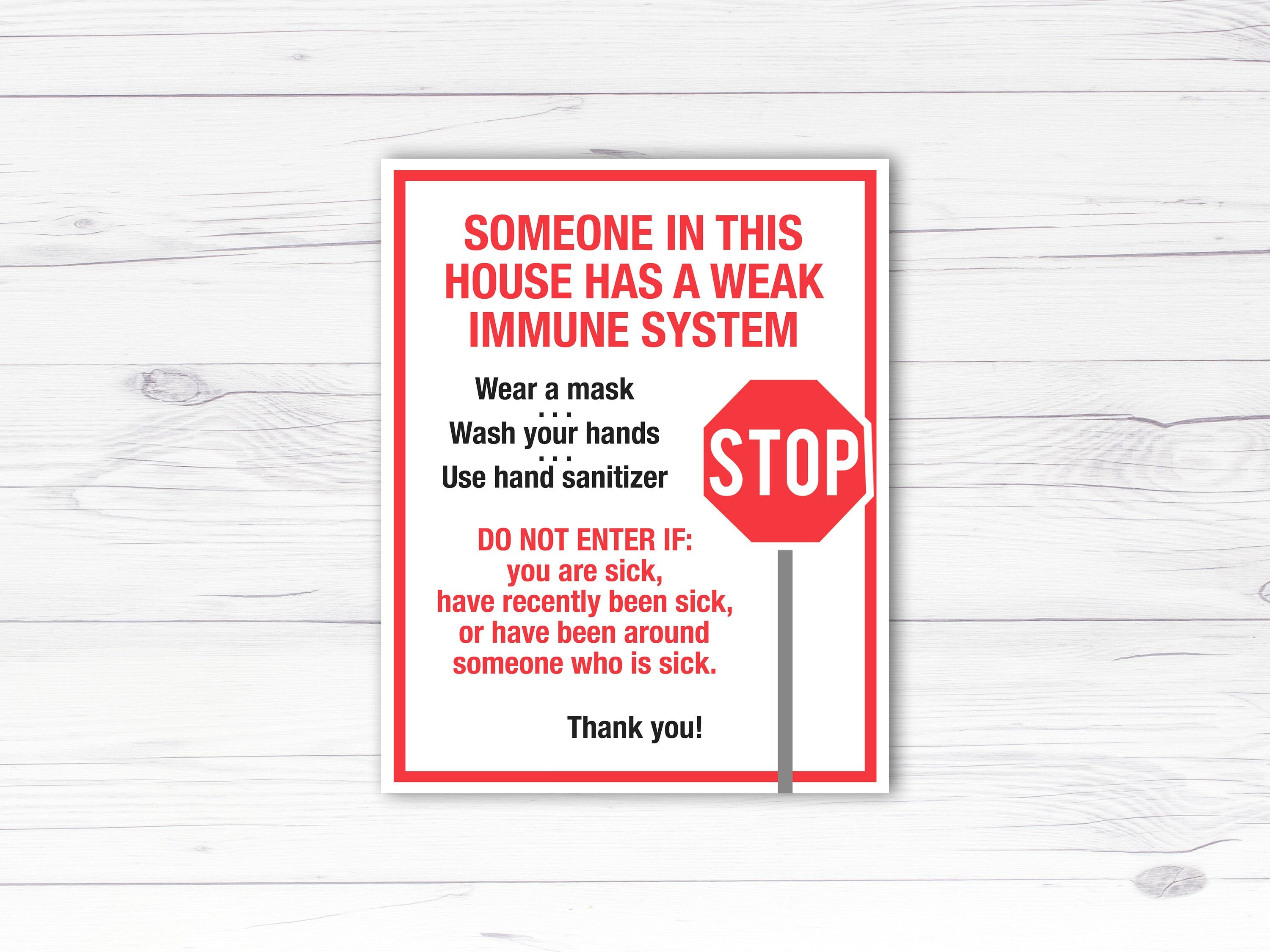 Weak Immune System Print Wear A Mask Wash Hands Printable | Etsy