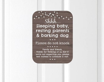 Sleeping baby and Barking Dog Sign, Sleeping Baby Magnet, Barking Dog Door Sign, Do Not Knock, Do Not Ring Doorbell, Family and Friends Sign