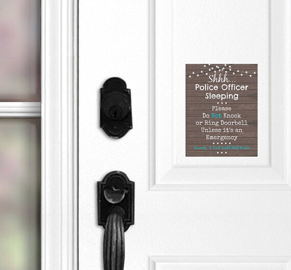 Police Officer Sleeping Door Magnet No Soliciting Door Sign Do Not Knock Do Not Ring Doorbell Do Not Disturb Shift Worker Sign Hero