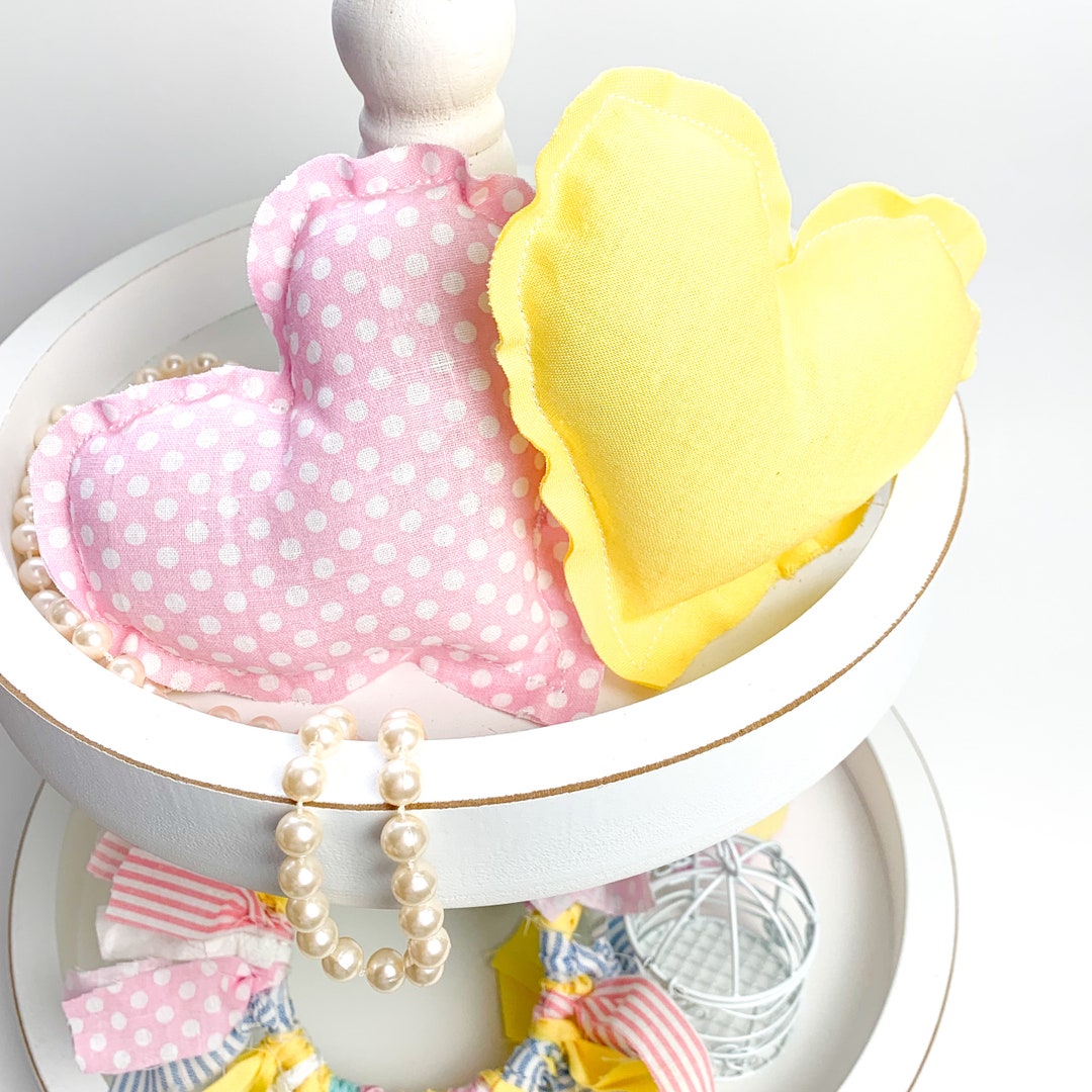 Fabric Hearts, Easter Bowl Filler Decor, Farmhouse Spring, Spring Heart