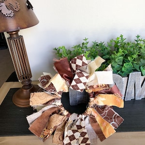 Mini rag wreath, mini wreath farmhouse, rag wreath, home decoration, farmhouse style decor, Fall Decor, Country Style Autumn, Fall Wreath