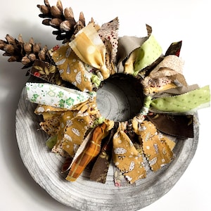 Mini Fall Fabric Strip Wreath, Rustic Autumn Decor, Tiered Tray Accent, Thanksgiving Centerpiece, Handmade Mini Wreath