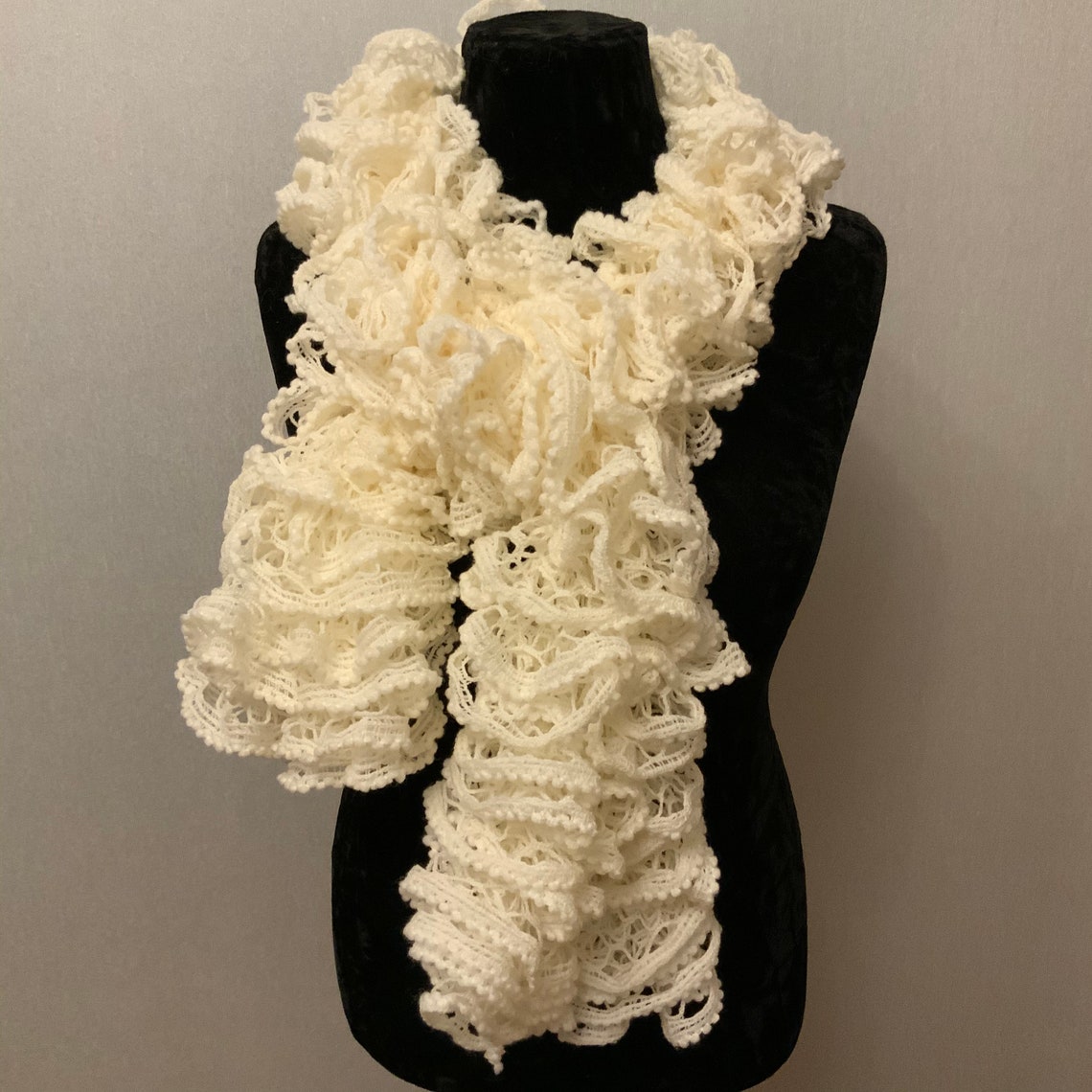 Hand knitted white ruffled scarf Boa scarf Scarf with flounces Etsy