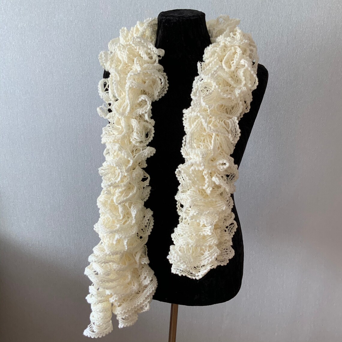 Hand knitted white ruffled scarf Boa scarf Scarf with flounces Etsy