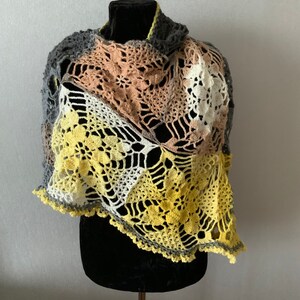Gray Yellow Lace Shawl Spring handmade shawl wrap