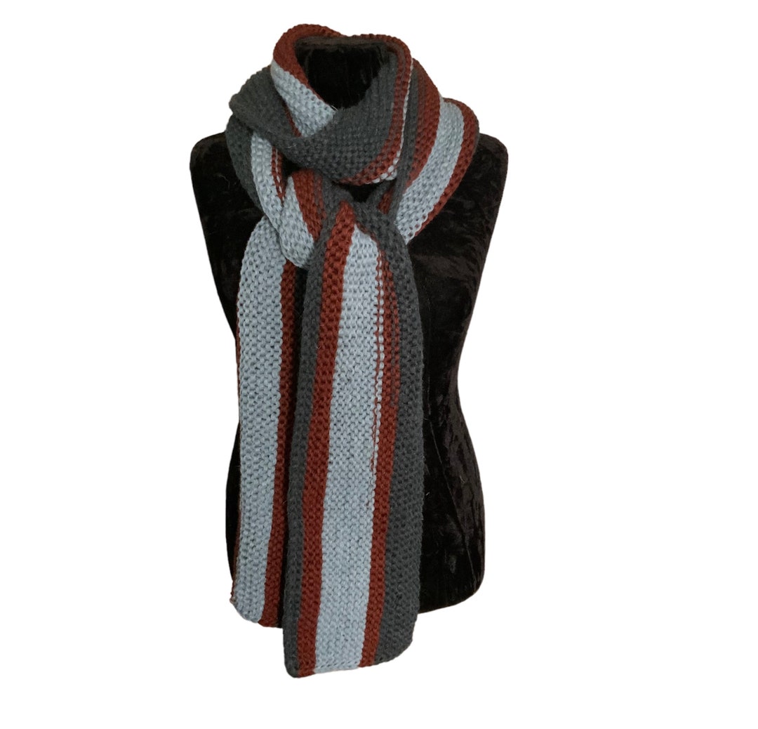 Unisex Stripped Knitted Scarf Grey Brown Scarf Long Winter Scarf Extra ...