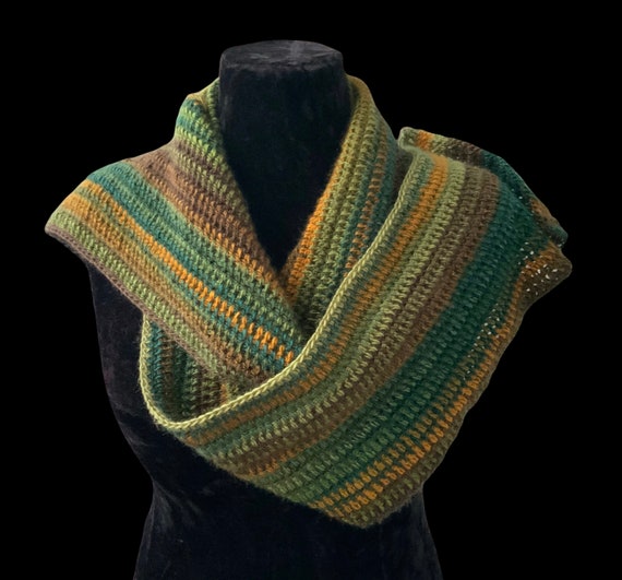 Unisex Stripped Crochet Scarf Green Brown Scarf Long Winter  💚🐻 green and brown striped handmade crochet wool scarf 🐻💚 main image 0