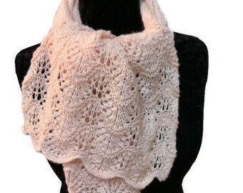 Knitted pink wool lace scarf, knitted wool wrap, light-pink scarf, peach wrap, knitted stole, wedding accessory