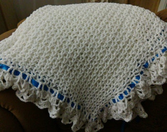 Cute Baby Blanket crochet blanket white blanket  for christening  baby shower gift