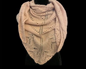 Lightweight wool pink knitted shawl Triangle knitted rose  shawl with border Wedding shawl