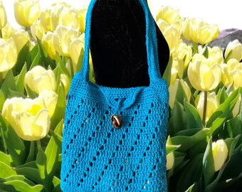 Blue Crochet Bag, Crochet Tote, Beach Bag, Market Tote Bag, Crochet Handbag, Shopping Bag, Tote Bag Women, Knitted bag, Handmade Bag