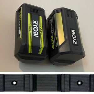 Battery Wall Mount for Ryobi 40V Batteries. Battery Holder for Two Batteries