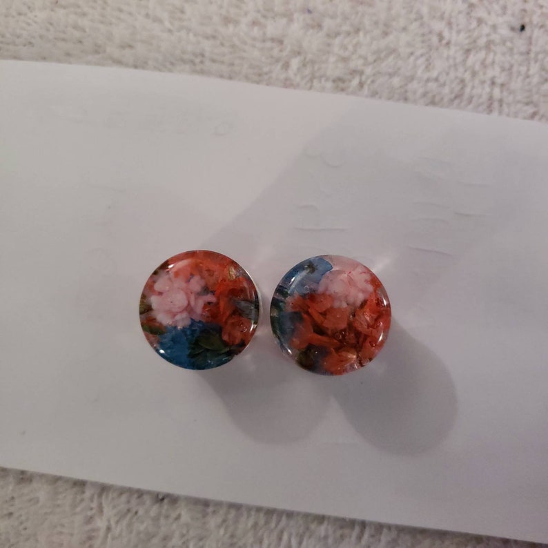 Pair of blue pink /& light pink miniature flower swirl clear Gauge Plugs Tunnels
