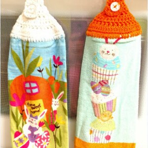 Handmade Easter Crocheted Hanging Kitchen Towels/Crocheted Kitchen Towel/Hanging Kitchen Towel/Easter Decor/Ready to Ship Towel
