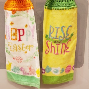Handmade Easter Crocheted Hanging Kitchen Towels/Crocheted Kitchen Towel/Hanging Kitchen Towel/Easter Decor/Ready to Ship Towel
