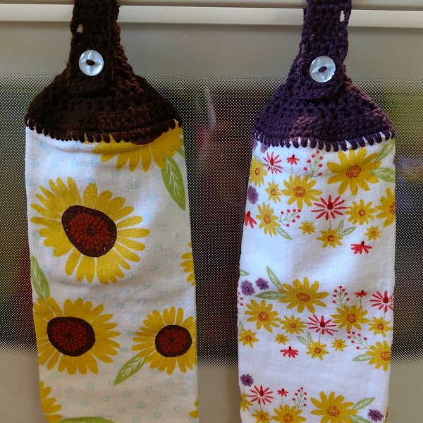 Handmade Sunflower Crocheted Hanging Kitchen Towel/Crocheted Kitchen Towel/Hanging Kitchen Towel/Sunflower Decor/Ready to Ship