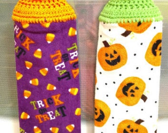 Handmade Halloween Crocheted Hanging Kitchen Towels/Crocheted Kitchen Towel/Hanging Kitchen Towel/Halloween Decor/Ready to Ship Towel