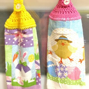 Handmade Easter Crocheted Hanging Kitchen Towels/Crocheted Kitchen Towel/Hanging Kitchen Towel/Easter Decor/Ready to Ship Towel