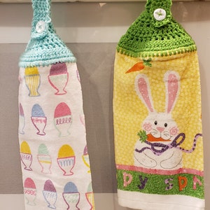 Handmade Easter Crocheted Hanging Kitchen Towels/Crocheted Kitchen Towel/Hanging Kitchen Towel/Easter Decor/Ready to Ship Towel