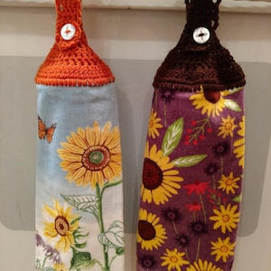 Handmade Sunflower Crocheted Hanging Kitchen Towel/Crocheted Kitchen Towel/Hanging Kitchen Towel/Sunflower Decor/Ready to Ship