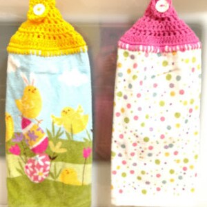 Handmade Easter Crocheted Hanging Kitchen Towels/Crocheted Kitchen Towel/Hanging Kitchen Towel/Easter Decor/Ready to Ship Towel