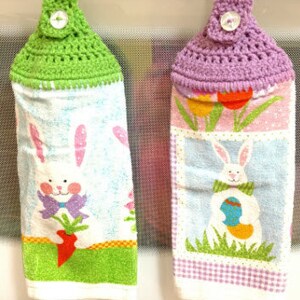 Handmade Easter Crocheted Hanging Kitchen Towels/Crocheted Kitchen Towel/Hanging Kitchen Towel/Easter Decor/Ready to Ship Towel