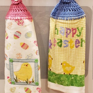 Handmade Easter Crocheted Hanging Kitchen Towels/Crocheted Kitchen Towel/Hanging Kitchen Towel/Easter Decor/Ready to Ship Towel