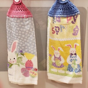 Handmade Easter Crocheted Hanging Kitchen Towels/Crocheted Kitchen Towel/Hanging Kitchen Towel/Easter Decor/Ready to Ship Towel