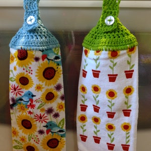 Handmade Sunflower Crocheted Hanging Kitchen Towel/Crocheted Kitchen Towel/Hanging Kitchen Towel/Sunflower Decor/Ready to Ship