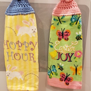Handmade Easter Crocheted Hanging Kitchen Towels/Crocheted Kitchen Towel/Hanging Kitchen Towel/Easter Decor/Ready to Ship Towel