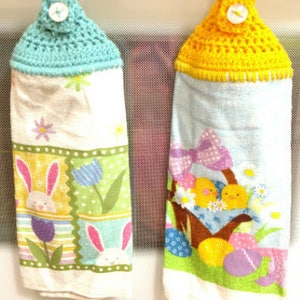 Handmade Easter Crocheted Hanging Kitchen Towels/Crocheted Kitchen Towel/Hanging Kitchen Towel/Easter Decor/Ready to Ship Towel