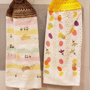 Handmade Easter Crocheted Hanging Kitchen Towels/Crocheted Kitchen Towel/Hanging Kitchen Towel/Easter Decor/Ready to Ship Towel