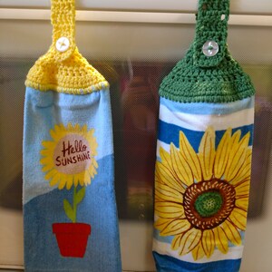 Handmade Sunflowers Crocheted Hanging Kitchen Towels/Crocheted Kitchen Towel/Hanging Kitchen Towel/Sunflowers Decor/Ready to Ship