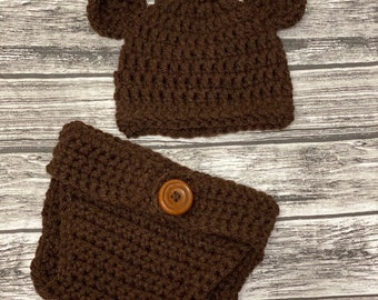 Newborn Bear Outfit, Coming Home Outfit, Newborn Photo Outfit, Baby Bear Outfit, Crochet Baby Outfit, Newborn Bear Hat, Crochet Diaper Cover