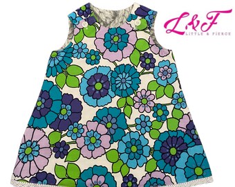 Sz 1 Vintage Flower Print Pinafore Dress Reversible