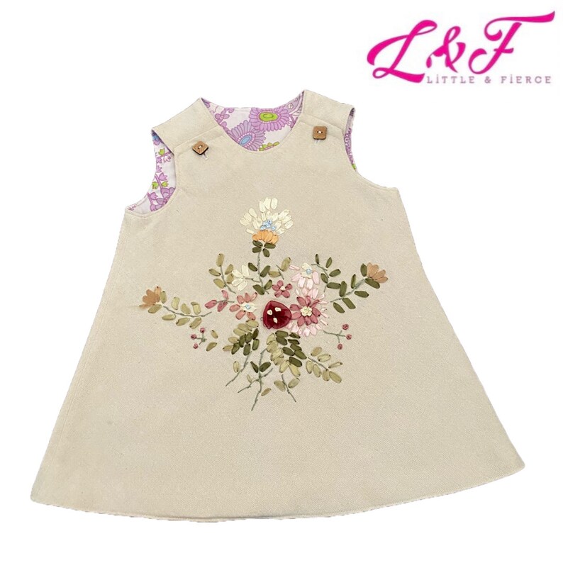 Sz 1 Vintage Flower Print Pinafore Dress Reversible