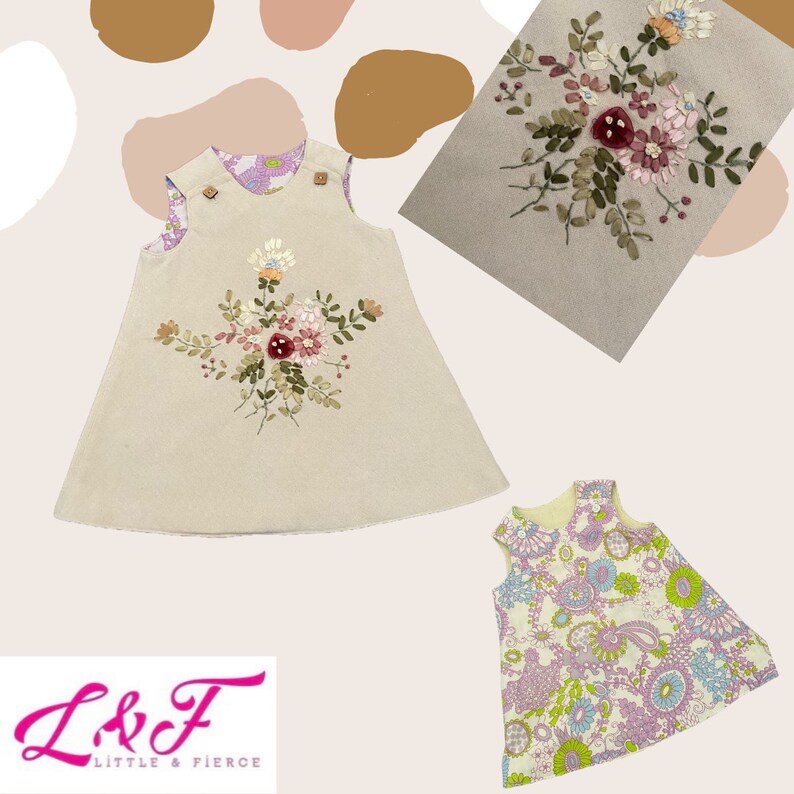 Sz 1 Vintage Flower Print Pinafore Dress Reversible