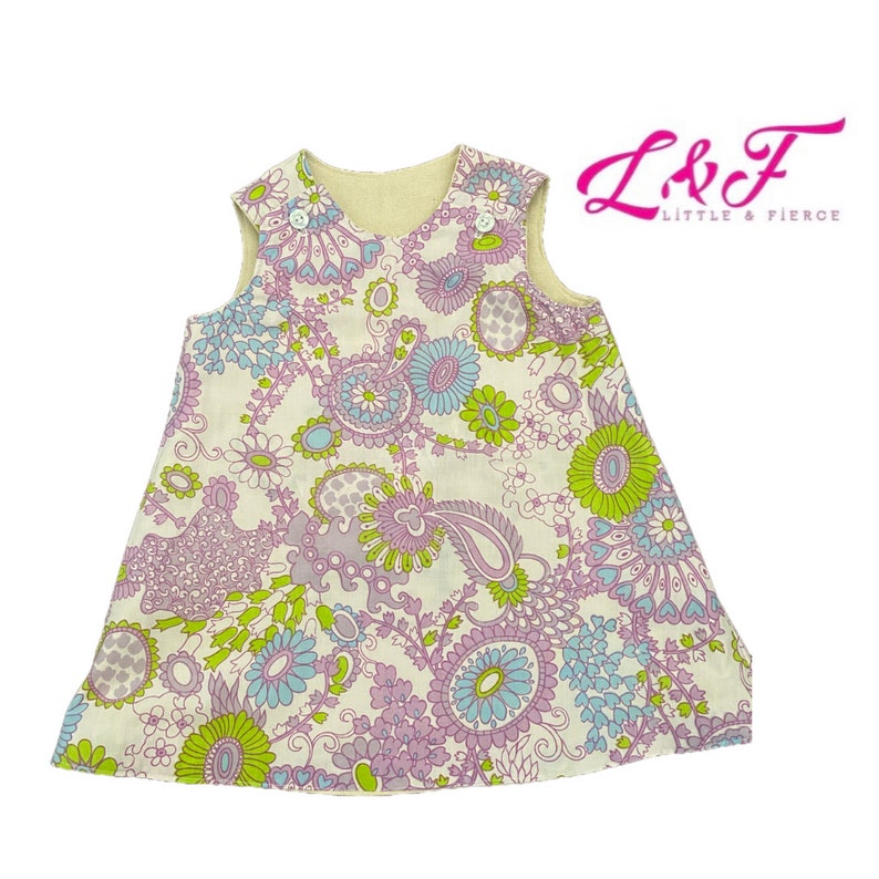 Sz 1 Vintage Flower Print Pinafore Dress Reversible
