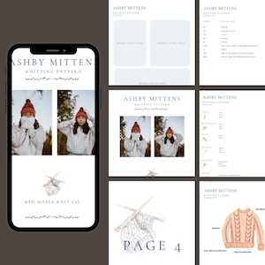 Può includere: Un modello di maglia digitale per un paio di guanti chiamati "Ashby Mittens" di Red Maple Knit Co. Il modello include istruzioni, grafici e foto dei guanti finiti.