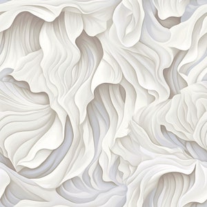 Può includere: Motivo astratto bianco e grigio a spirale con effetto 3D. Il motivo ricorda un tessuto fluido o nuvole.