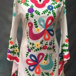 Brand new Pachamama Woodstock embroidered 100% cotton Mexican kaftan kimono sleeve dress wedding, festival, cinco de mayo, XS S M L XL XXL image 1