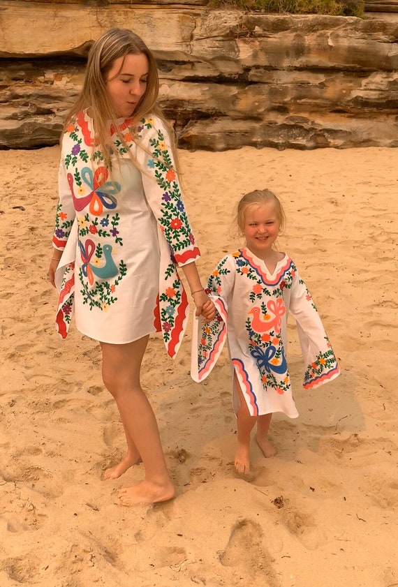 Embroidered Mexican Young Girls Mini Kaftan Beach Wedding Bridesmaid Dress Age 3 4 5 6 7 8 Years Etsy Australia